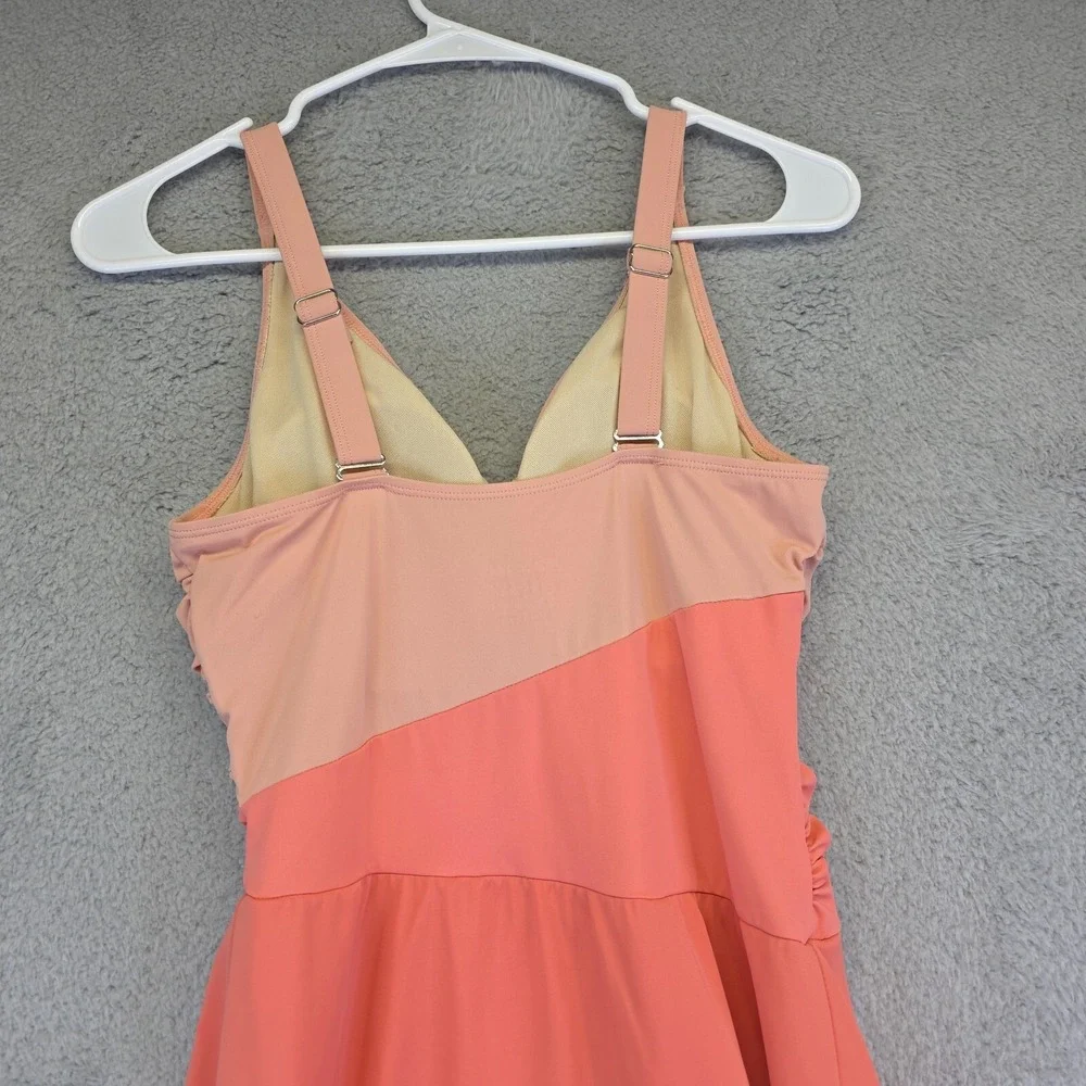 D&Co‎ Swim Dress Womens 4 Pink Salmon Babydoll Adjustable Ruched Modest Skirt
